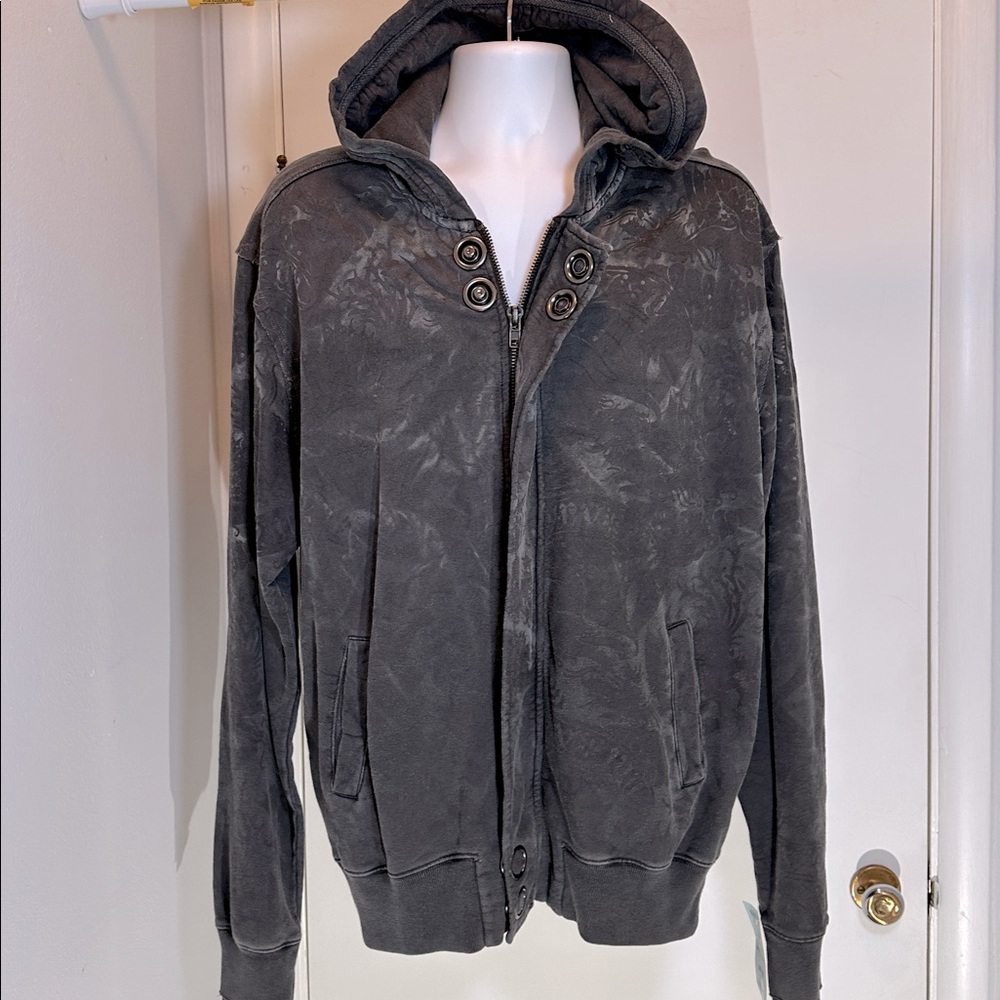 Men's Washed Gray Hooded Zip-Up Sweatshirt
